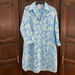 Lilly Pulitzer dragonfly dress/swim coverup light cotton w collar & side pockets